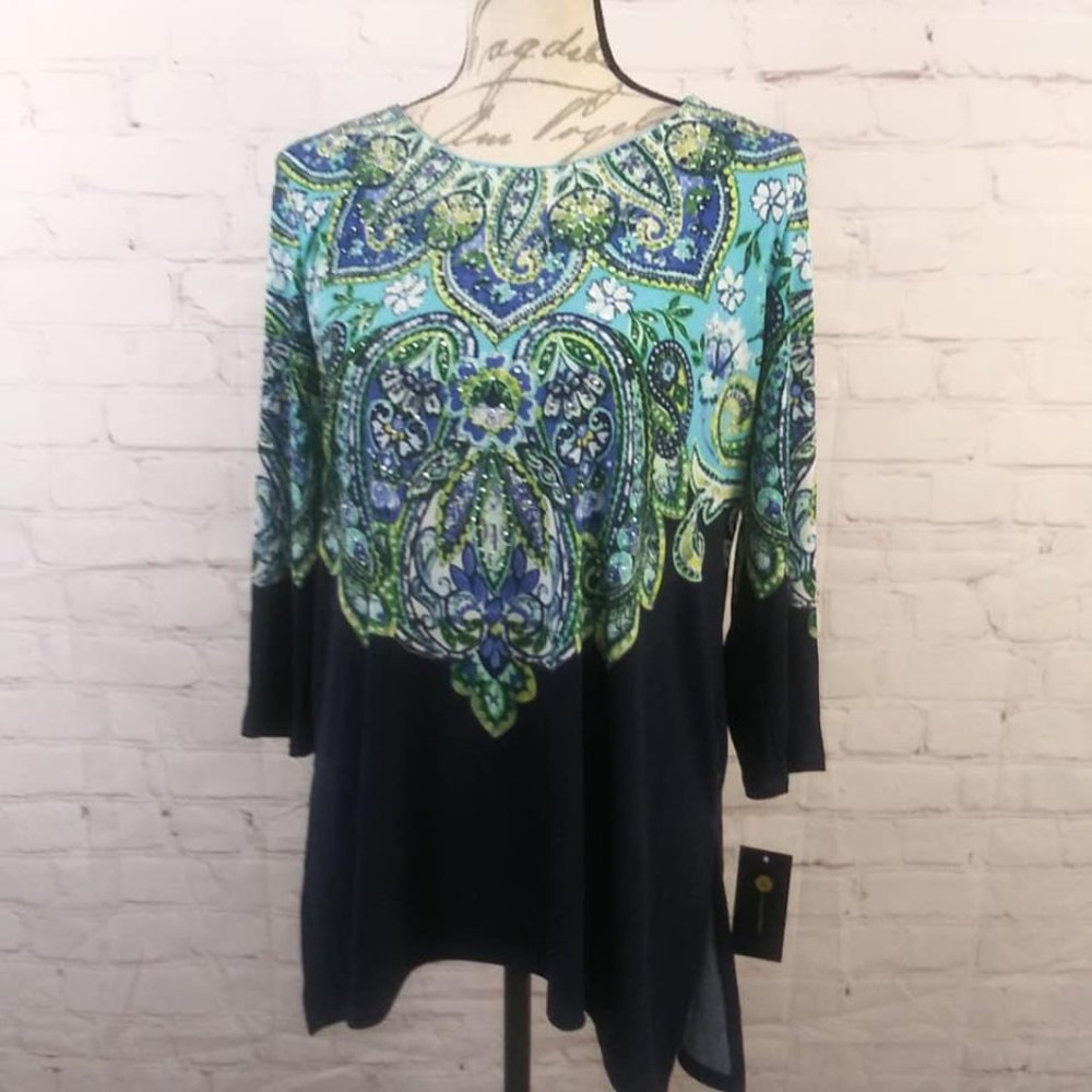 JM Collection Embellished Tunic Style Top Sz S NWT